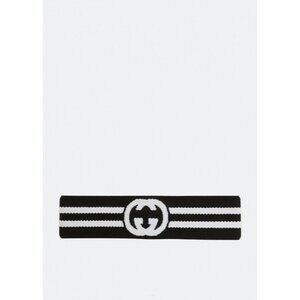 NEW GUCCI Headband HAIRBAND INTERLOCKING G BLACK WHITE SIZE M LOGO